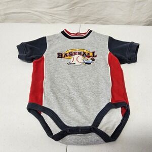 Simply Basic Baseball Bodysuit Kids Large 12-18M Gray Navy Red Colorblock Bear